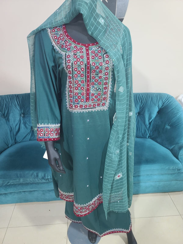 Traditional teal-green 3 Piece dress